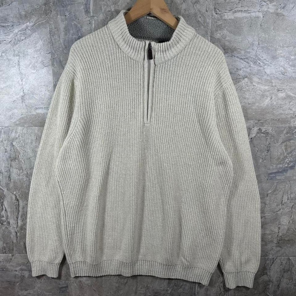 Izod thick Men's Pullover Sweater Size XXL Cream 1/4 Zip Long Sleeve Mens
